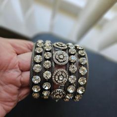 This Is A Statement Piece! Vintage Tsarina Gunmetal Bling Bracelet Weighs 4.6 Oz, Mesh Backing Is Comfortable To Wear As Well. I Bought This Back In The Bling Days When I Worked In An Office And Never Wore It. Retail $280 With Tags Still Attached. Cuff Style Bracelet That Fits Many Sizes And It's A Bit Stretchy/Flexible To Get On Unlike Many Cuff Bracelets. It Is High Quality With No Discoloration Of The "Rhinestones" . Shine Like Cubic Zirconia. Beautify Intricate Piece. Wear It Out In The Sun Wide Cuff, Cute Jewelry, Womens Jewelry Bracelets, Fashion Bracelets, Cuff Bracelets, The Sun, Cubic Zirconia, Cuff, Women Jewelry