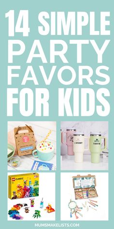 14 simple party favors for kids. Images of four party favor ideas Party Favors 2nd Birthday, Cute Party Favors For Kids, School Birthday Favors, Personalized Party Favors Kids, Goodie Bag Ideas For Kids, Birthday Party Favor Ideas, Hosting At Home, Birthday Party Goodie Bags