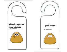 two door hangers with cartoon faces and words written on the front, back and sides