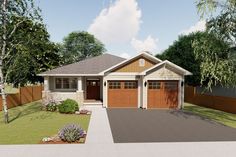 this is an artist's rendering of a two - car garage in the front yard