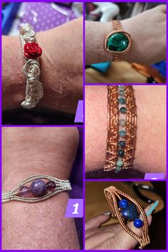 Handmade wire weave cuff bracelets in multiple types of wire and gemstone beads an absolutely beautiful to wear accessory select which color by number 1. is a 925 silver lepidolite and amethyst cuff 2. is a copper with lapis beads and heart stone 3. is copper weave wit  moss agate beads Unique Copper Wire Cuff Bracelet Gift, Copper Wire Bangle Jewelry Gift, Wire Wrapped Copper Wire Cuff Bracelet Gift, Unique Copper Wire Wrapped Cuff Bracelet, Gemstone Cuff Bracelet, Heart Stone, Color By Number, Wire Weaving, Handmade Wire