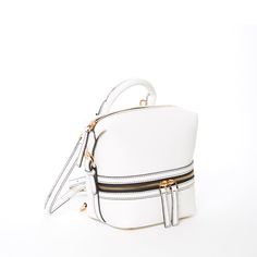 The Ashley Small white leather backpack purse is a fresh new take on the original Ashley. This stylish leather convertible all white backpack is a fun, practical alternative to your traditional designer handbag. With ease, you can convert it from a backpack style to a crossbody bag or shoulder bag making this your new go-to bag. Made with genuine pebble leather, gold zippers, and leather tassels. This white purse includes a zipped front pocket, back pocket, middle compartment, and a cell phone s White Leather Bags With Zipper Closure, White Crossbody Bucket Bag For On-the-go, Modern White Satchel With Zipper Closure, White Luxury Bag With Zipper Closure, White Satchel With Zipper For Daily Use, White Satchel Shoulder Bag With Zipper Closure, Luxury White Shoulder Bag With Zipper Closure, Luxury White Shoulder Bag With Zipper, White Leather Shoulder Bag For School