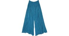 Cerulean Skies Wide Leg Shirred Waist Palazzo Pants Bohemian Summer Pants In Solid Color, Bohemian Summer Pants, Casual Blue Harem Pants For Summer, Breezy Wide-leg Summer Bottoms, Breezy Wide-leg Summer Pants, Breezy Blue Bottoms For Spring, Blue Ankle-length Spring Pants, Blue Ankle-length Bottoms For Spring, Spring Ankle-length Blue Bottoms