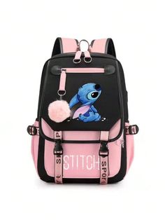 WARNING: CHOKING HAZARD-Small parts, not for children under 3 yrs.3D Printed Stitch Cartoon Cute Cartoon Children's Backpack For Boys And Girls With USB Charging Port Casual And Durable Outdoor Back To Travel Backpack Multicolor Casual,Fashionable   Polyester Animal,Cartoon,Tropical Functional Backpack   Kids Bags & Luggage, size features are:Bust: ,Length: ,Sleeve Length: Stitch Backpacks, Stitch School, Stitch Things, Stitch Bag, Student Laptop