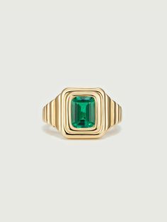 Emerald Cut Lab Grown Emerald Signature Signet Ring Elegant Emerald Cut Gemstone Signet Ring, Chunky Gem Ring, Timeless Emerald-cut Polished Signet Ring, Luxury Emerald-cut Signet Ring Gift, Luxury Emerald-cut Diamond Signet Ring, Modern 14k Gold Emerald-cut Signet Ring, Emerald Signet Ring, Gems Rings, Emerald Ring Design