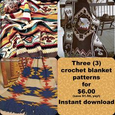 three crochet blanket patterns for $ 60 each