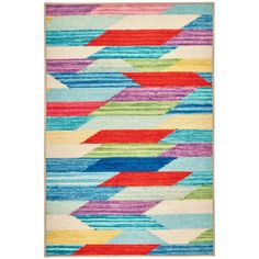 a colorful rug with multicolored stripes on it