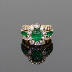 Vintage Van Cleef & Arpels Emerald and Diamond 18k Gold Ring  | eBay Gems And Jewellery, Vintage Van Cleef, Vintage Van Cleef And Arpels Jewelry, Emerald High Jewelry, Yellow Sapphire Diamond Ring, Emerald Jewelry Aesthetic, Emerald Ring Vintage, Van Cleef And Arpels Jewelry, Multi Gemstone Ring