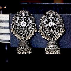 Indian Pakistani Afghani Boho Ethnic Drop Earrings Jhumka 3 Options: Grey Red Blue Price Is Firm No Offers Please 5 Seller Best Quality! Unique Piece! Reasonable Price! 6.5 Cm Long Material- Alloy, Meenakari Work Indian Pakistani Wedding Sangeet Party Eye Catching Earrings Match This Lovely Earrings With Indian Or Pakistani Or Afghani Kurta Kurti Saree Lehenga Festive Bohemian Jhumkas, Bohemian Jhumkas For Party, Silver Jhumkas For Festival, Bohemian Jhumkas For Festive Party Occasions, Elegant Heavy Jhumkas For Festival, Bohemian Jhumkas For Festive Party, Elegant Jhumkas For Festive Occasions, Elegant Silver Jhumkas For Festival, Elegant Festival Jhumkas