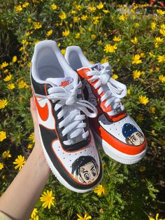 Custom Af1, Air Force 1s, Unique Sneakers, Air Force 1 Custom, Custom Air Force 1, Leather Paint, Custom Football, Nike Air Force Ones, Black And Orange