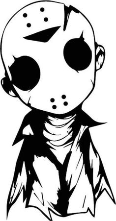 a drawing of person from friday the 13th in black and white with his eyes closed