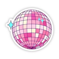 a pink and white sticker with an image of a hot air balloon on it