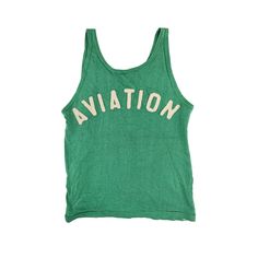 "Vintage 1950s green rayon tank top basketball jersey, made by Wilton. Features a felted wool AVIATION name on the front with #21 on the reverse. Good condition overall with signs of use and age. Minor pilling and small stains present and a few holes throughout. There is also some wear to the letters in AVIATION. Please see pictures. Marked size 38. Please see measurements. Dimensions: 16\" pit to pit, 23\" total length from top of strap to bottom hem" Collegiate Apparel, Retro Sport, 1990s Fashion, Patch Work, Rainbow Dash, Felted Wool, Sports Top, Vintage Sports, Basketball Jersey