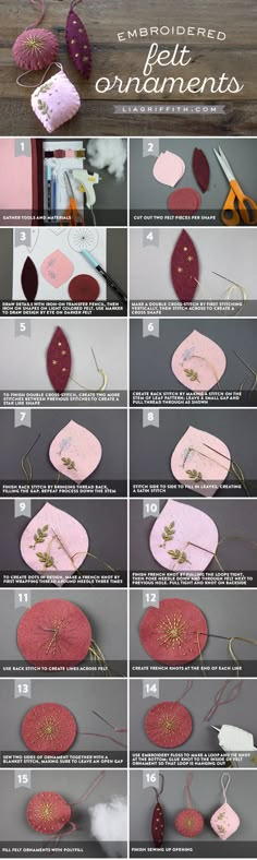 the instructions for how to make an ornament out of felt and yarns