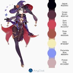 Mona Color Palette Genshin Impact, Color Palette Challenge, Characters Inspiration Drawing