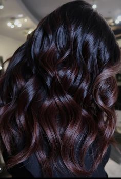 Deep brown hair woman Burgundy Colour Hair, Deep Brown Burgundy Hair Color, Chocolate Burgundy Hair Brunettes, Hair Color Ideas For Long Black Hair, All Dark Hair, Dark Brown Hair With Red Violet Balayage, Fall Hair Ideas For Brunettes Dark Brown, Dark Mahogany Brown Hair With Highlights