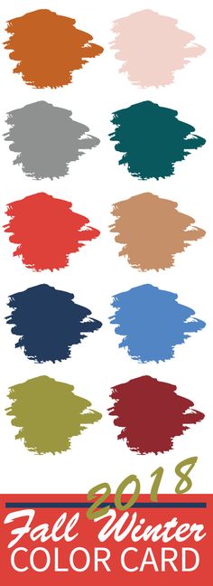 the 2013 fall winter color card is shown with different colors and brush strokes on it