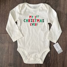 Carter’s My 1st Christmas Ever Bodysuit Nwt Size 12 Months My 1st Christmas, Christmas Bodysuit, Newborn Onesies, White Onesie, Boy Onesie, Cotton Bodysuit, Girl Onesies, Carters Baby