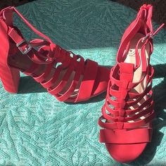 Ladies Size 8 Red Heels With Strap Accents. These Heels Are Brand New And Have Not Been Worn. They Are Size 8 And Are In Excellent Condition.Accepting Reasonable Offers. Trendy Red Heels With Stacked Heel, Red Synthetic Heels With Stacked Heel, Red Wedge Heels With Stacked Heel, Red Heels With 4-inch Open Heel, Pink Suede Heels, Red Strappy Sandals With 4-inch Heel, Red Leather-sole Heels With Round Toe, Butterfly Heels, Bling Heels