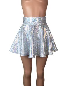 Rave Skirt For Costume Party, Rave Style Mini Skirt For Party, Bling Clothes, Holographic Skirt, Mini Circle Skirt, Raver Outfits, Shimmery Fabric, Skirt Aesthetic, Concert Outfits