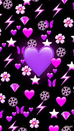 purple hearts and stars on a black background