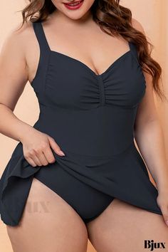 Bjux - Traje de baño talla grande: Traje de baño con tirantes sin espalda en color verde tinta (incluye relleno) Saree Designs Party Wear, Beautiful Dresses Short, Stylish Plus, Plus Size Swimsuits, Beautiful Smile Women, Plus Size Swimwear, Cute Woman, Spaghetti Strap, Spaghetti