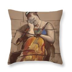 Fat Lady Playing Cello Poplin Fabric, Easy Cleaning, Throw Pillow, Throw Pillows, Pillows, Zipper