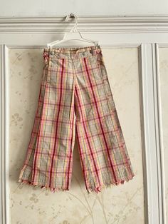 NWT OILILY Girls Plaid Pants 100% Cotton Size:116 US(5 /6). Color:Beige multi Adjustable waist Inseam:18” Brand new with tag From smoke and pet free home Plaid Top, Hippie Outfits, Plaid Pants, Plaid Tops, Plaid, The 100, Brand New, Pet, Pants