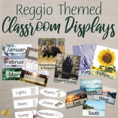 the cover of regio - themed classroom displays with pictures of animals and other things