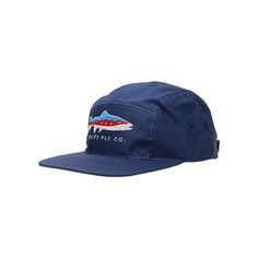 a blue hat with an image of a fish on it