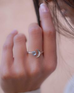 Blue Topaz Crescent Moon Ring ~ Sterling Silver 925 ~ MR118A - Maresia Jewelry Half Moon Ring, Crescent Moon Ring, Moon Ring, Moon Lovers, Ring Blue, Blue Topaz Ring, June Birth Stone, Half Moon, The Rainbow