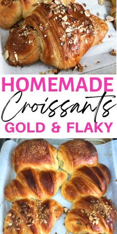 homemade croissants with gold and flaky toppings on the side