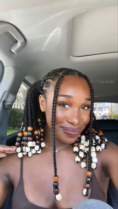 Beads On Braids Black Women, Low Braided Pigtails Black Women, Natural Hair Beads Styles, Protective Styles With Beads, Bead Hairstyles Black Women, Short Protective Styles For Black Women, Twists With Beads Natural Hair, Knotless Braid With Beads, Cute Braids With Beads