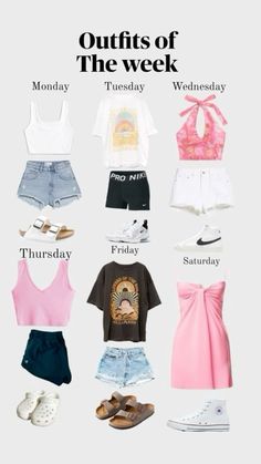 Week Day Outfits Casual, Cute Outfits For School For Highschool Summer, Outfits Of The Week Summer, Clothes For Summer 2024, Test Outfits Finals Week, Week Outfit Plan, Preppy Outfits For School Summer, Outfits Of The Week For School, Casual Preppy Outfits Summer