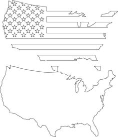 the united states with an american flag on it's map in black and white