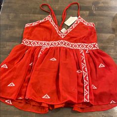 Gorgeous Embroidered, Fully Lined Love Sam Cami. Size Small. I Just Can’t Wear Red, I’m Too Fair Skinned. Red Sleeveless Holiday Tops, Red Embroidered Holiday Tops, Red V-neck Top For Holiday, Love Sam, Wear Red, Fair Skin, Wearing Red, Cami Tanks, Womens Tops