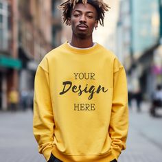 Gold Yellow Gildan 18000 Crewneck Mockup! We all love details ❤️ I know the importance of a great image to grab the attention of buyers! And with this mock-ups I try to between real and eye catching items! I hope these Mockups will help you display your beautiful work and create your own wonderful Brand! 📸 We take pride in our clothing Mockups we have created! From T-Shirts, Hooded Sweatshirts, Tank Tops and Infant Clothing. 📸 Also in the near future we will go after a wide range of products m Streetwear Branding Crew Neck Sweatshirt, Branded Crew Neck Sweatshirt For Streetwear, Streetwear Crew Neck Sweatshirt With Branding, Streetwear Crew Sweater With Branding, Crew Neck Sweater For Streetwear With Branding, Casual Sweatshirt With Branding For Customization, Branded Relaxed Fit Crew Neck Hoodie, Relaxed Fit Crew Neck Hoodie With Branding, Sweatshirt Model