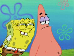 spongebob and patrick face to face in the middle of an animated cartoon scene