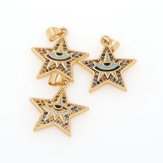 ❤18K Gold Filled Enamel Eye Pendant Enamel Star Evil Eye Pendant-Cubic Zirconia Jewelry Charm-DIY Making 25x13x2mm ❤DIY Jewelry making accessories,Creating your handcrafted jewelry pieces starts here! This is the best place to shop for fashionable and stylish jewelry findings with premium quality and competitive price! ❤Take a look at more detail information about this item:  Description: ❤Material: Brass Based with Gold Plated, Cubic Zirconia ❤Size: 25 x16x2mm ❤Quantity：1pcs/5pcs/10pcs/Pack ❤Plating: 24K Gold ,Nikel free, Leadfree,Cadmium free ❤Color：Gold ❤All sizes are approximate ❤Lead Free & Cadmium Free & Nickel Free ❤We ship the item to worldwide from China,so please pay attention to the shipping time before place the order. ❤To U.S：Through USPS need 7-15 days to arrive. ❤To Other Co Enamel Star Charm Jewelry, Gold Enamel Star Jewelry, Cubic Zirconia Jewelry, Making Accessories, Eye Pendant, Evil Eye Pendant, Gold Accessories, Bijoux Diy, Diy Charms