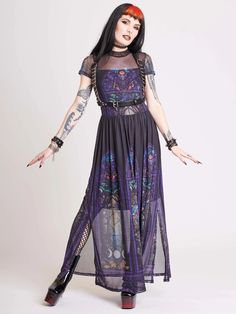 Stained Glass Dress Gothic Fitted Maxi Dress For Summer, Fitted Gothic Maxi Dress For Summer, Sheer Fitted Gothic Dress, Sheer Fitted Dress For Festival, Witchy Dresses For Halloween Festival, Gothic Fitted Maxi Dress For Halloween, Witchy Halloween Festival Dress, Fitted Witchy Dress For Festival, Fitted Gothic Maxi Dress For Halloween