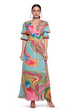 Shop for Siddhartha Bansal Multi Color Pure Crepe Abstract Print Maxi Dress for Women Online at Aza Fashions Wave Embroidery, Maxi Dress For Women, Color Abstract, Dress Indian, Maxi Dress Online, Indian Fashion Designers, Multicolor Dress, Draped Dress, Designer Gowns