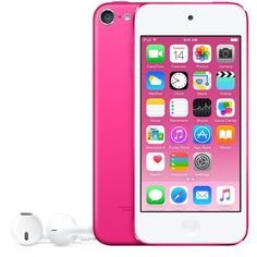 an iphone with ear buds next to it on a white surface and pink case,