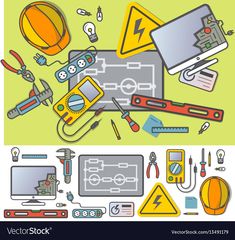 various tools and equipment are arranged in the shape of a rectangle