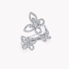 Triple Butterfly Silhouette Diamond Ring Graff Butterfly, Butterfly Diamond Ring, Graff Diamonds, Diamond Drop Pendant, Butterfly Silhouette, Fine Diamond Jewelry, Simple Diamonds, Diamond Jewel, Platinum Jewelry