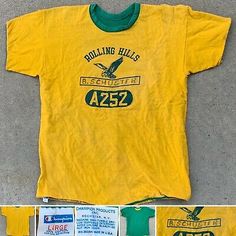 vintage Rolling Hills A252 t-shirt PE shirt reversible Champion blue bar 70s L | eBay Pe Shirt, Swim Team Shirts, 70s T Shirts, Blue Bar, Green Side, Vintage Band Tees, Mens Graphic T, Street Style Outfits Men, T Shorts