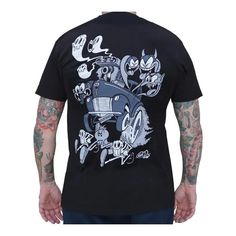 Black Market Art Company Haunt Rod - Men's T-Shirt-Apparel & Accessories-Glitz Glam and Rebellion GGR Pinup, Retro, and Rockabilly Fashions Artist Names, Hang Tags, Combed Cotton, Black Tshirt, Apparel Accessories, Size Chart, Screen Printing, Mens Tshirts, T Shirt