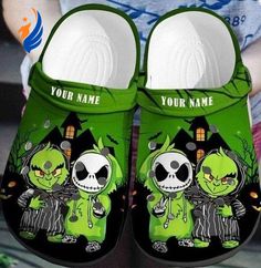 Elevate your shoe game with our Clogs Shoes inspired by Grinch, Jack Skellington, and other beloved Disney characters! Made for Grinch And Jack Skellington, Croc Designs, Baby Grinch, Crocband Clog, Crocs Clog, Crocs Crocband, Clog Shoes, Crocs Classic Clogs, Wooden Shoes