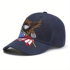 Eagle American Flag Embroidered Baseball Cap Color: Navy Blue Newspaper Hat, Eagle American Flag, Army Camouflage, Eagle American, Vintage American Flag, New Era Fitted, Black Snapback, New Era 9forty, Embroidered Baseball