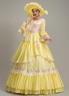 Vintage Women Yellow Victorian Southern Belle Masquerade Ball Dress   Condition: Brand New  Color:Yellow  Material: This dress made of High Quality taffeta, soft,smooth and comfortable to wear  Sleeve Length:Long Sleeve  Dresses Length:Floor-Length  Neckline: amp;nbsp; Square Collar  Decoration: Ruffles + Lace + Flower  Package Includes: One Dress   The length of skirt about 45 inches (114 cm) long from waist to hem regardless of size. This dress is pictured with a 6-hoop skirt Petticoat underne Long Sleeve Vintage Dress, Masquerade Ball Dresses, Masquerade Party Dresses, Rococo Baroque, Gothic Victorian Dresses, Long Sleeve Vintage Dresses, Baroque Dress, Victorian Dresses, Hoop Skirt