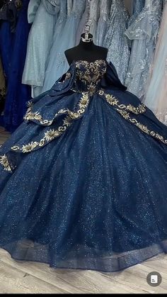 Sweet 16 Dark Blue Dress, Starry Night Quince Dress, Gold And Royal Blue Dress, Navy Blue Xv Dresses, Dark Royal Blue Quinceanera Dresses, Quinceanera Dress With Sleeves, Sweet 16 Dresses Blue Royal, Navy Blue Dress Quinceanera, Quince Dress Navy Blue